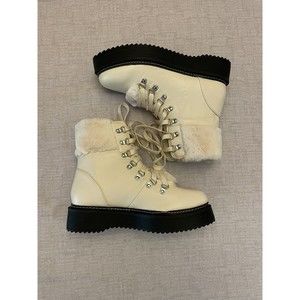 Nicole Miller Womens Boots Size 9 Lace Up Combat Lug Sole Boots Faux Fur